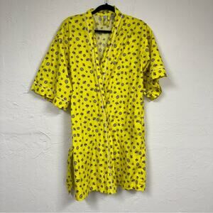 Mark Ashton Yellow Bumble Bee Bathrobe Womens S/M Belted Short Sleeve Robe